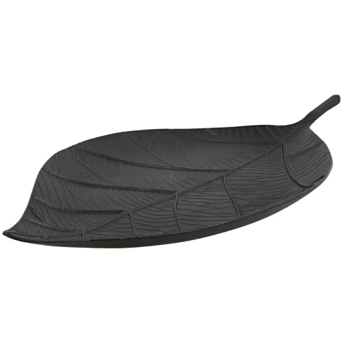 Taca w kształcie liścia aluminiowa czarna 30 x 15cm PATERA na owoce ozdobna
