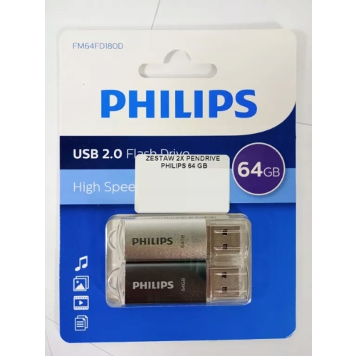 Pendrive Philips 64 GB USB 2.0 f Flash Drive wielokolorowy FM64FD180D 2szt