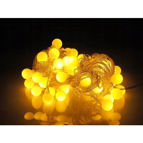 LAMPKI ZEWNĘTRZNE OGRODOWE GIRLANDA 50 kulek LED BIAŁE CIEPŁE 15 mb