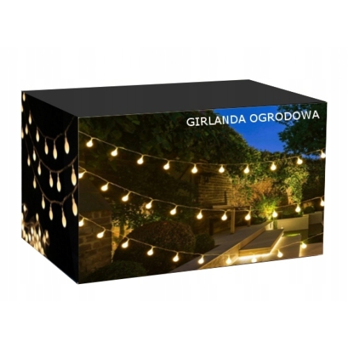 LAMPKI ZEWNĘTRZNE OGRODOWE GIRLANDA 50 kulek LED BIAŁE CIEPŁE 15 mb