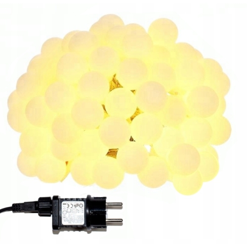 LAMPKI ZEWNĘTRZNE OGRODOWE GIRLANDA 50 kulek LED BIAŁE CIEPŁE 15 mb