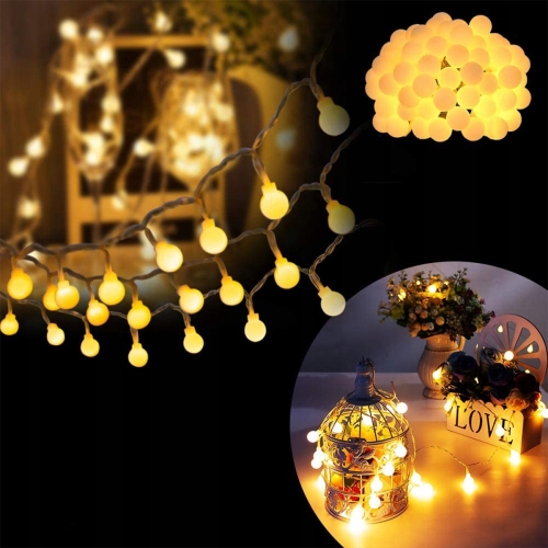 LAMPKI ZEWNĘTRZNE OGRODOWE GIRLANDA 50 kulek LED BIAŁE CIEPŁE 15 mb