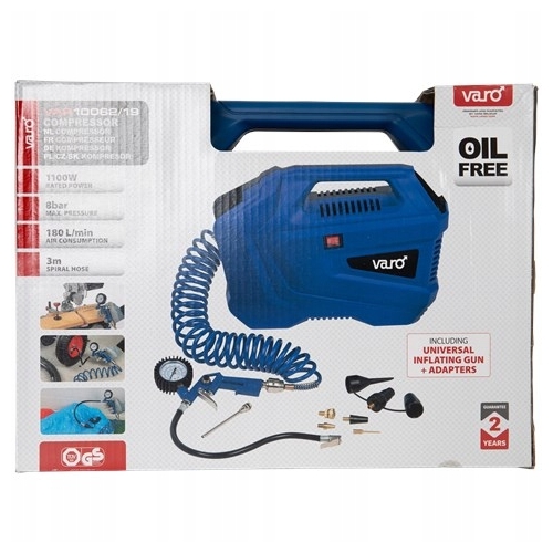 Kompresor Bezolejowy VARO Pompa 180l/min kompaktowy Uniwersalny VAR10060/24