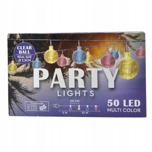 Girlanda lampki ogrodowe zewnętrzne kolorowe transparentne 50 LED IP44 15 m