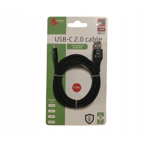 Kabel USB - A USB-C USB typ C 1,5 m USB-C 2.0 telefon tablet camera CZARNY