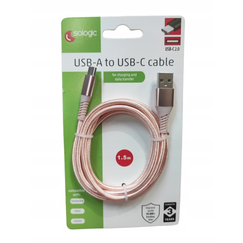 Kabel USB - A USB-C USB typ C 1,5 m USB-C 2.0 telefon tablet camera RÓŻOWY