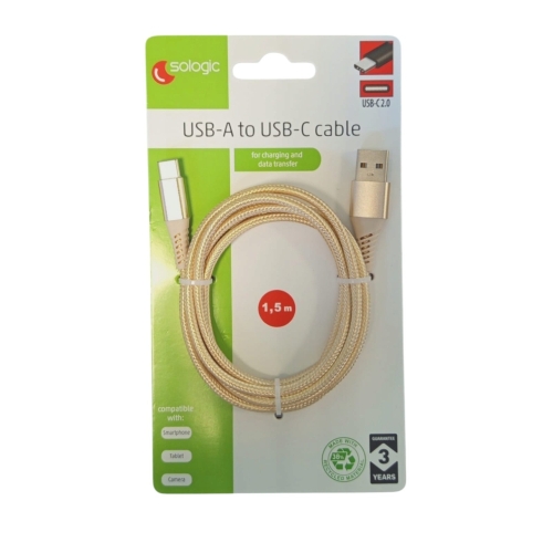 Kabel USB - A USB-C USB typ C 1,5 m USB-C 2.0 telefon tablet camera ZŁOTY