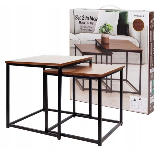 Stolik kawowy Loft kwadratowy dąb jasny zestaw 2 sztuki 37,5 x 37,5 x 40 cm