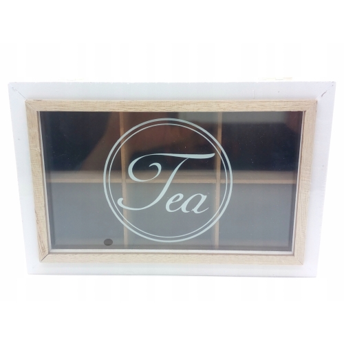 Drewniane Pudełko na Herbatę Herbaciarka Pojemnik Box Organizer TEA WHITE 5