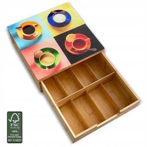 ORGANIZER KAWA HERBATA PRZYPRAWY BAMBUSOWY SZKLANY BLAT 30x30 cm SZKLANKI