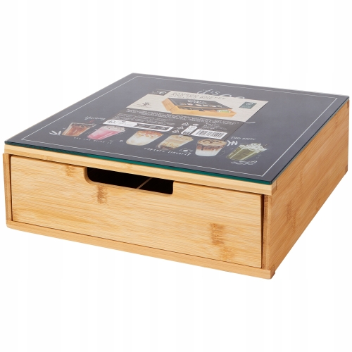 ORGANIZER KAWA HERBATA PRZYPRAWY BAMBUSOWY SZKLANY BLAT 30x30 cm SZKLANKI