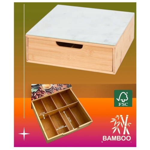 ORGANIZER KAWA HERBATA PRZYPRAWY BAMBUSOWY SZKLANY BLAT 30x30 cm SZKLANKI