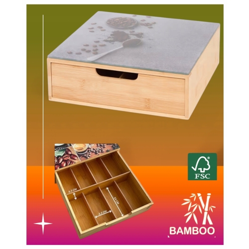 ORGANIZER KAWA HERBATA PRZYPRAWY BAMBUSOWY SZKLANY BLAT 30x30 cm SZKLANKI
