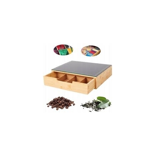 ORGANIZER KAWA HERBATA PRZYPRAWY BAMBUSOWY SZKLANY BLAT 30x30 cm SZKLANKI