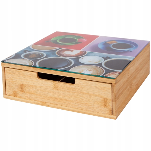 ORGANIZER KAWA HERBATA PRZYPRAWY BAMBUSOWY SZKLANY BLAT 30x30 cm SZKLANKI