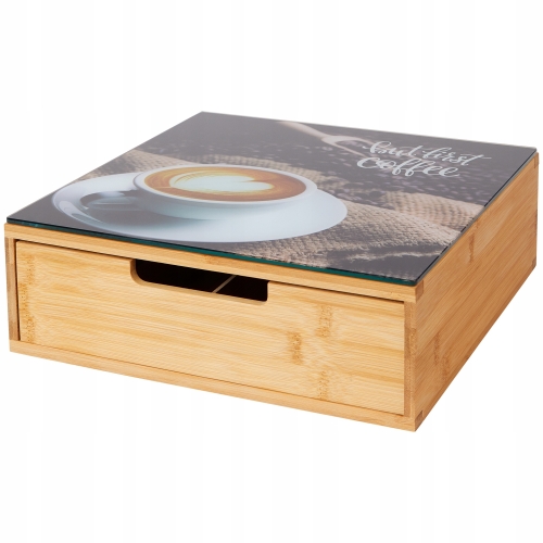 ORGANIZER KAWA HERBATA PRZYPRAWY BAMBUSOWY SZKLANY BLAT 30x30 cm SZKLANKI