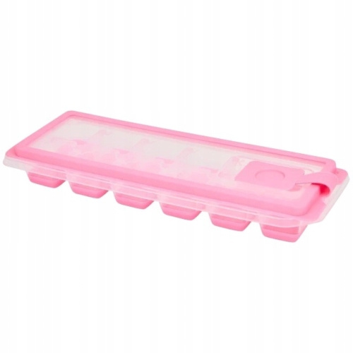 Silikonowy pojemnik foremka na kostki lodu z pokrywką 12 sztuk yellow PINK