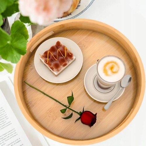Taca bambusowa drewniana patera dekoracyjna okrągła Ø 38 cm Home prezent