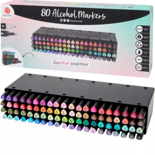 Markery Alkoholowe 80 sztuk dwustronne DecoTime duży box mix Kolory