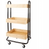 Wózek bambusowy obrotowe kółka 3 poziomy metalowy czarny 83,5 x 44,5 x 33,5