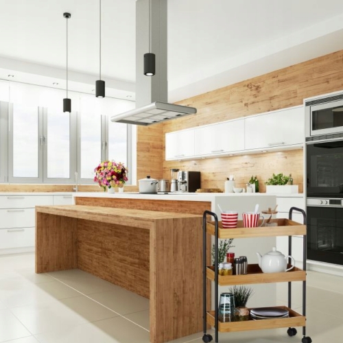 Wózek bambusowy obrotowe kółka 3 poziomy metalowy czarny 83,5 x 44,5 x 33,5