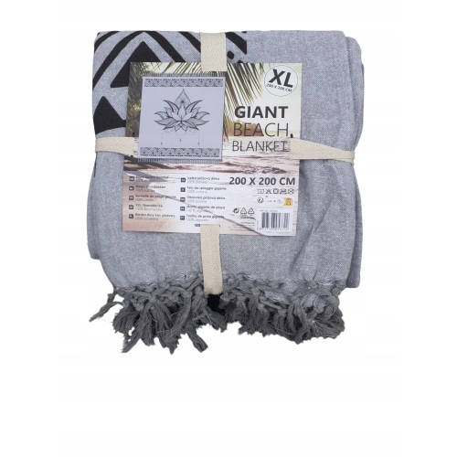 BAWEŁNIANY KOC NARZUTA RĘCZNIK PLAŻOWY DUŻY na wakacje XXL 200x200 cm 722