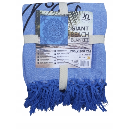 BAWEŁNIANY KOC NARZUTA RĘCZNIK PLAŻOWY DUŻY na wakacje XXL 200x200 cm 722