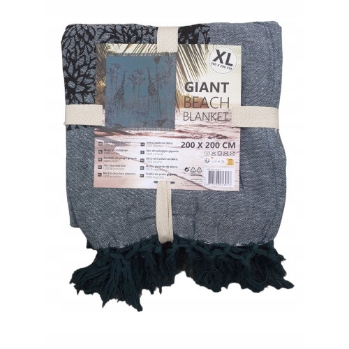 BAWEŁNIANY KOC NARZUTA RĘCZNIK PLAŻOWY DUŻY na wakacje XXL 200x200 cm 722