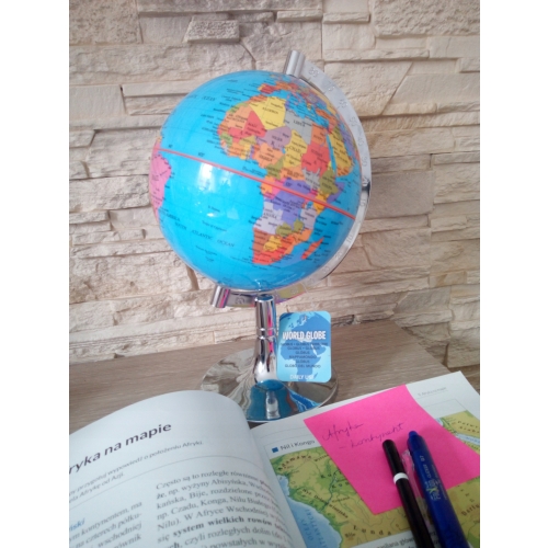 GLOBUS FIZYCZNO-GEOGRAFICZNY METALOWA PODSTAWA 23CM SZKOLNY NIEBIESKI