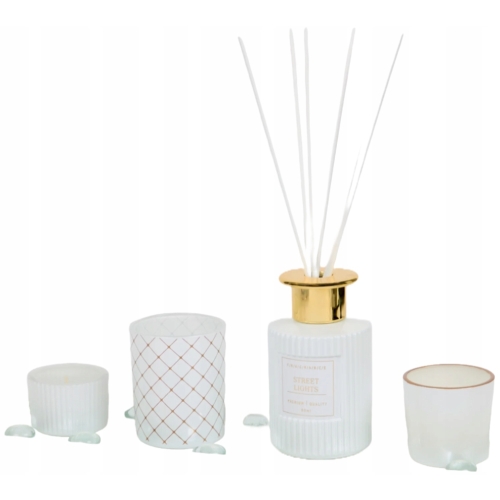 ZESTAW ZAPACHOWY AROMA SET STREET LIGHT DYFUZOR ŚWIECA KAMYCZKI NA TACCE