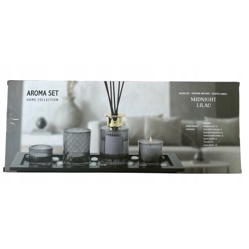 ZESTAW ZAPACHOWY AROMA SET STREET LIGHT DYFUZOR ŚWIECA KAMYCZKI TACKA BLACK