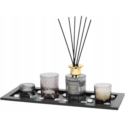 ZESTAW ZAPACHOWY AROMA SET STREET LIGHT DYFUZOR ŚWIECA KAMYCZKI TACKA BLACK