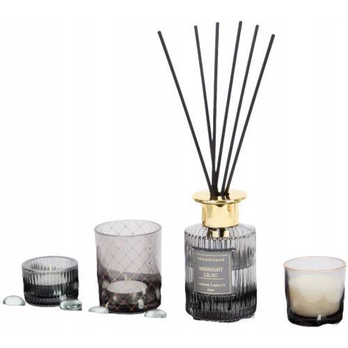 ZESTAW ZAPACHOWY AROMA SET STREET LIGHT DYFUZOR ŚWIECA KAMYCZKI TACKA BLACK