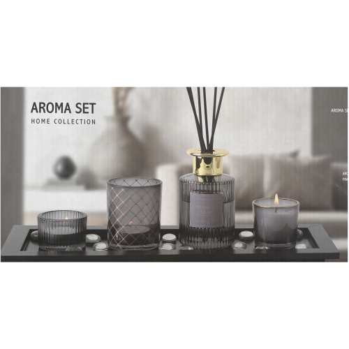 ZESTAW ZAPACHOWY AROMA SET STREET LIGHT DYFUZOR ŚWIECA KAMYCZKI TACKA BLACK