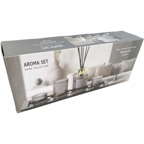 ZESTAW ZAPACHOWY AROMA SET STREET LIGHT DYFUZOR ŚWIECA KAMYCZKI TACKA BLACK