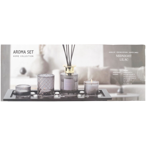 ZESTAW ZAPACHOWY AROMA SET STREET LIGHT DYFUZOR ŚWIECA KAMYCZKI TACKA BLACK