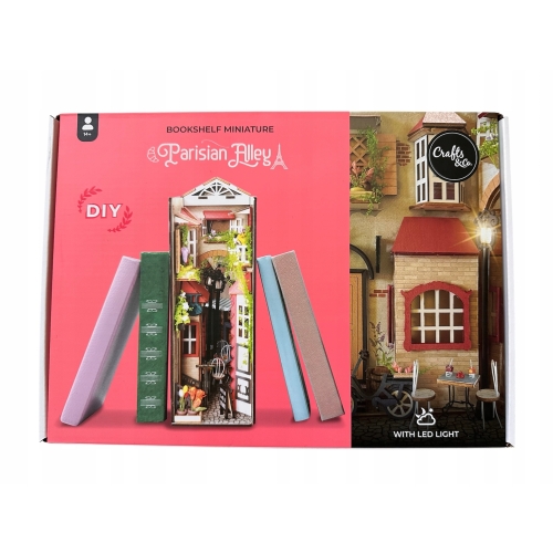 Miniaturowy Bookshelf Domek PARYSKA ALEJA Światło LED ZRÓB TO SAM DIY