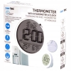 TERMOMETR HIGROMETR WEWNĘTRZNY ZEGAREK DATA LCD OKRĄGŁY CZARNY NOR-TEC