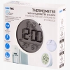 TERMOMETR HIGROMETR WEWNĘTRZNY ZEGAREK DATA LCD OKRĄGŁY CZARNY NOR-TEC