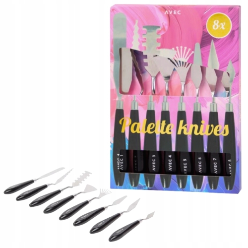 Szpachelki malarskie noże do farb ZYGZAK SKROBAK WACHLARZ ROMBY MIX 8 SZTUK