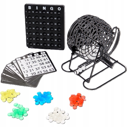 BINGO GRA PLANSZOWA DLA DZIECI I CAŁEJ RODZINY DUŻY ZESTAW METALOWY BĘBEN
