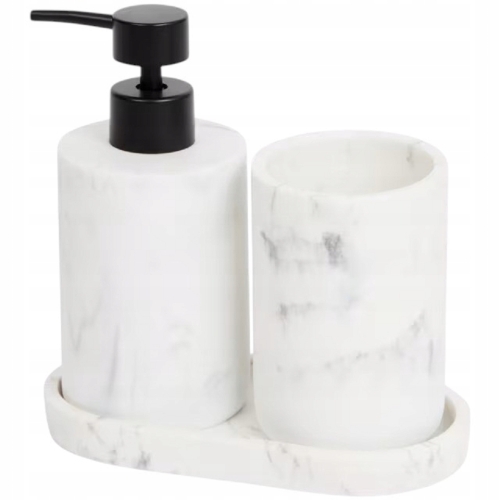 DOZOWNIK NA MYDŁO POJEMNIK NA SZCZOTECZKĘ MYDELNICZKA ZESTAW MARMUR