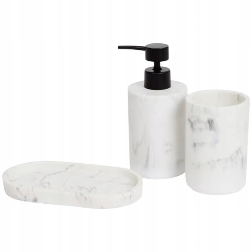 DOZOWNIK NA MYDŁO POJEMNIK NA SZCZOTECZKĘ MYDELNICZKA ZESTAW MARMUR