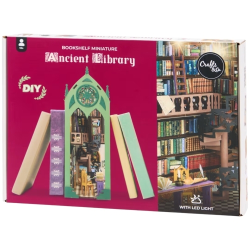 Miniaturowy Bookshelf Domek STAROŻYTNA BIBLIOTEKA Światło LED ZRÓB TO SAM