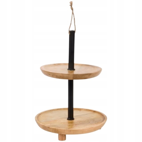 Etażerka patera taca piętrowa 2-poziomowa ciasto przekąski drewno mango