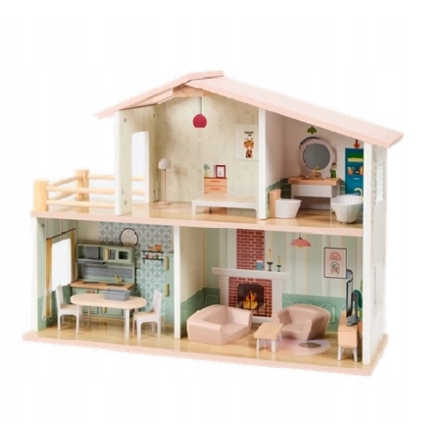 Drewniany domek dla lalek balkon taras łazienka meble stojący Mini Matters