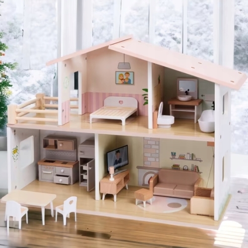 Drewniany domek dla lalek balkon taras łazienka meble stojący Mini Matters