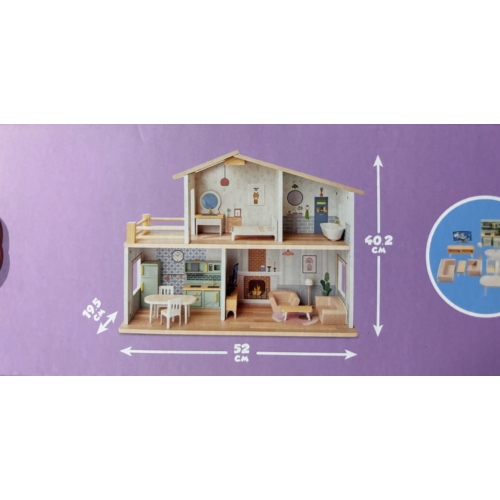 Drewniany domek dla lalek balkon taras łazienka meble stojący Mini Matters