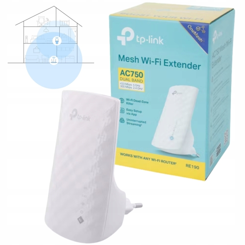 Wzmacniacz sygnału internetu sieć Wi-Fi TP-LINK model AC750 RE190 RE-190AB