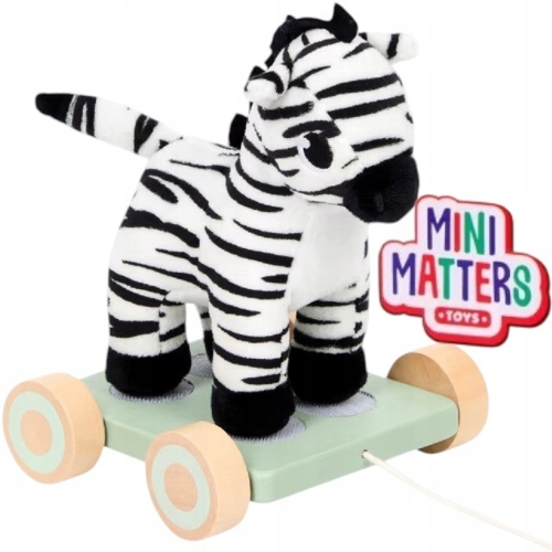 PLUSZOWA PRZYTULANKA MASKOTKA PLUSZAK ZWIERZĘ DREWNIANY WÓZEK KÓŁKA ZEBRA